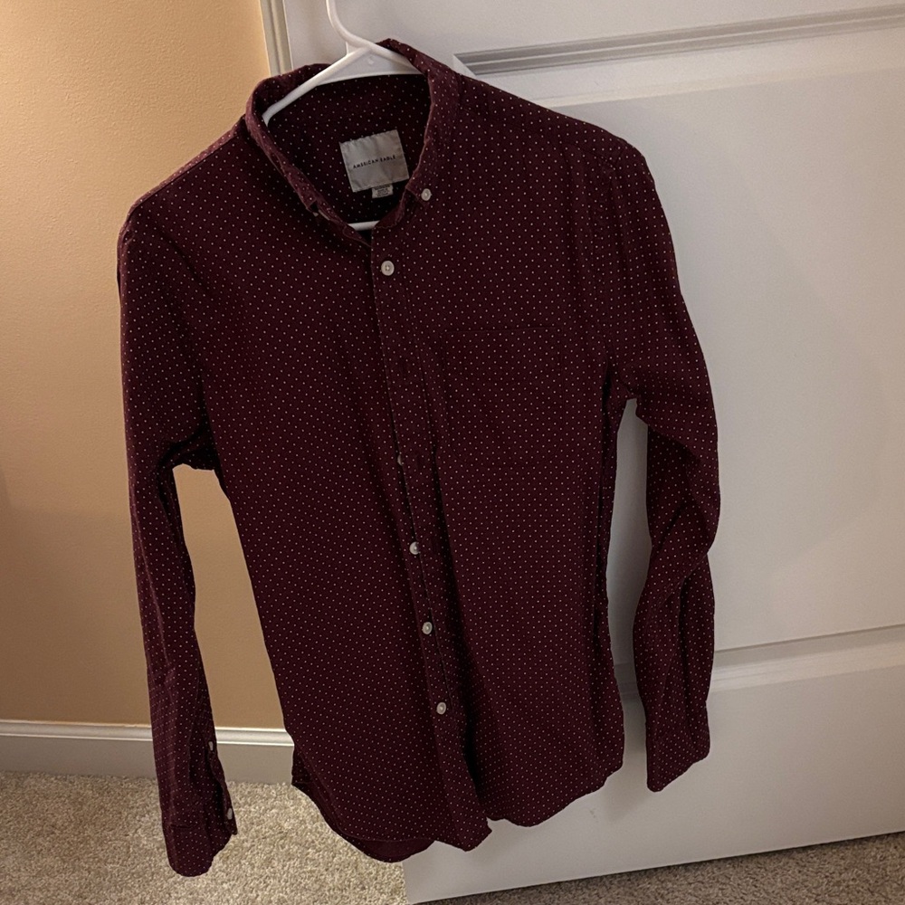 American Eagle Outfitters Maroon Button-Down Shirt